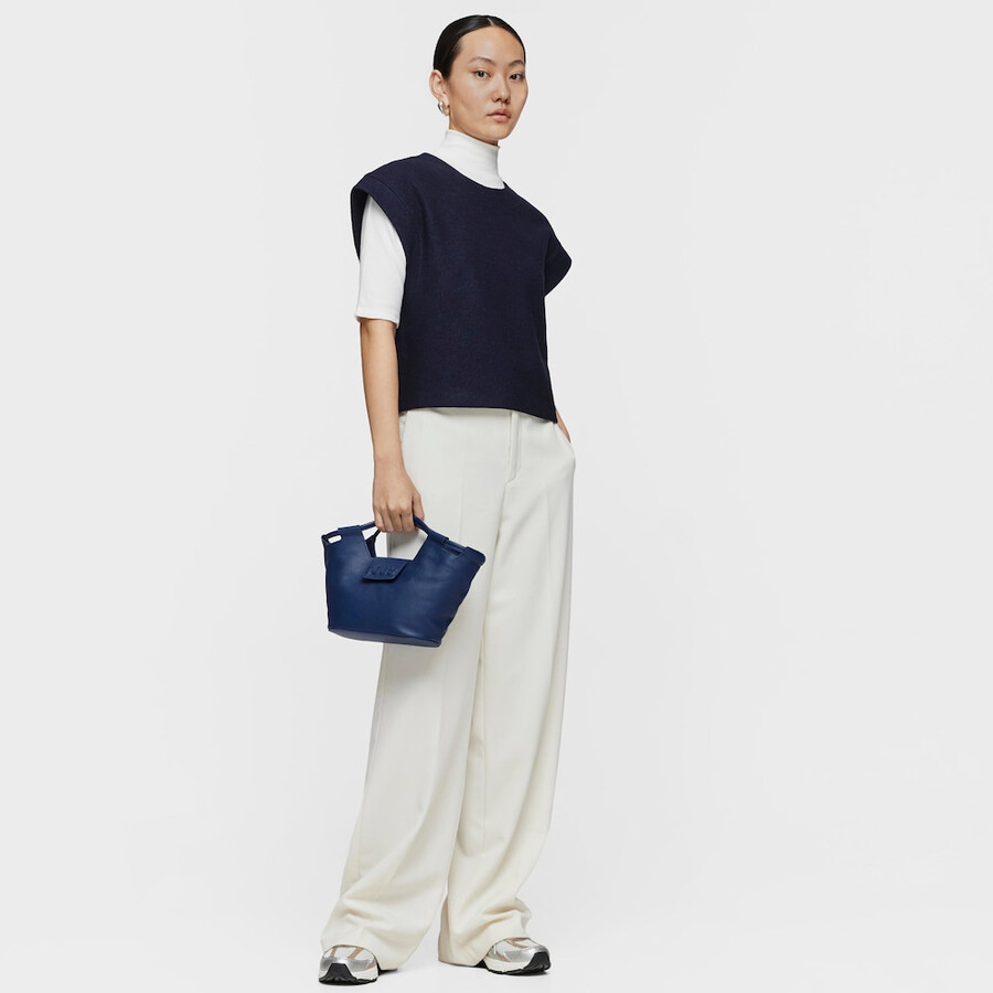piccola borsa tote in pelle blu navy tous sun