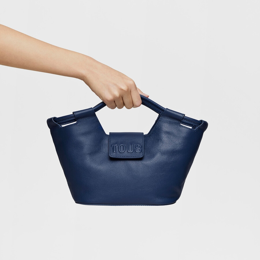 piccola borsa tote in pelle blu navy tous sun