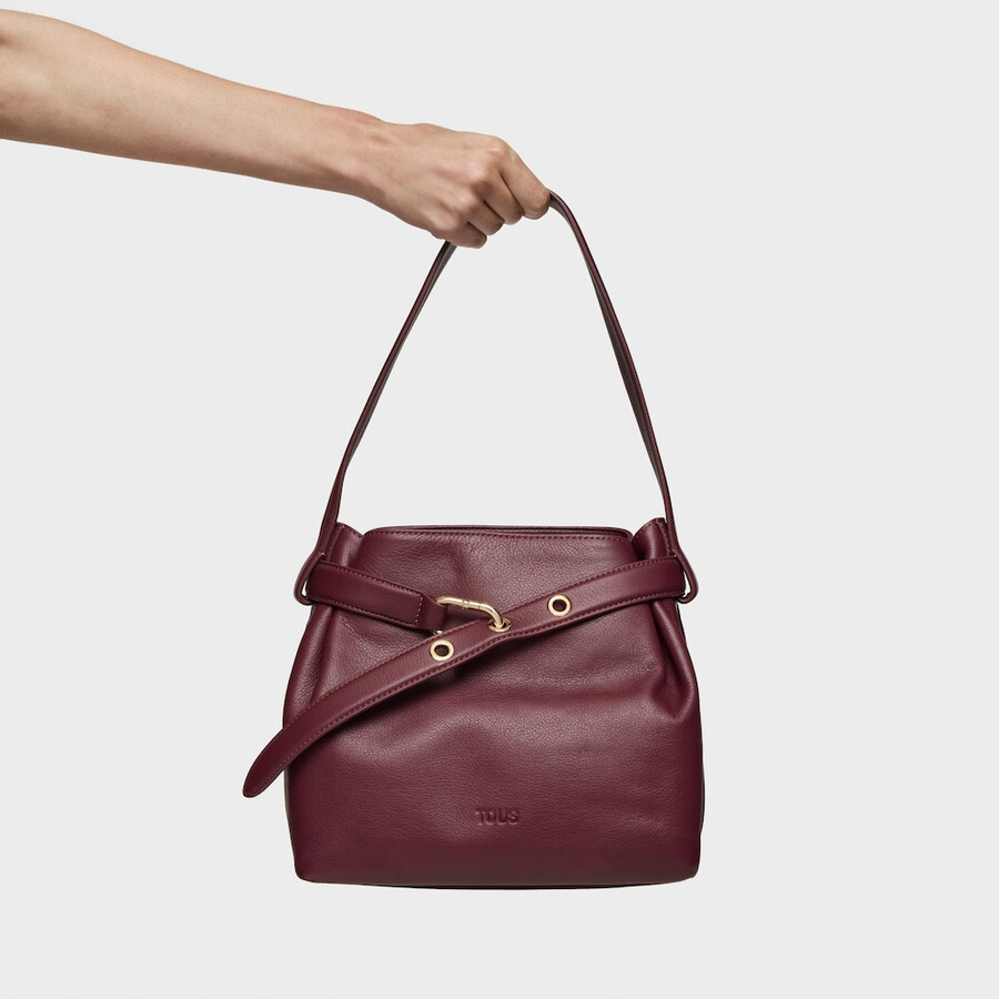 borsa a tracolla media in pelle color bordeaux tous hold