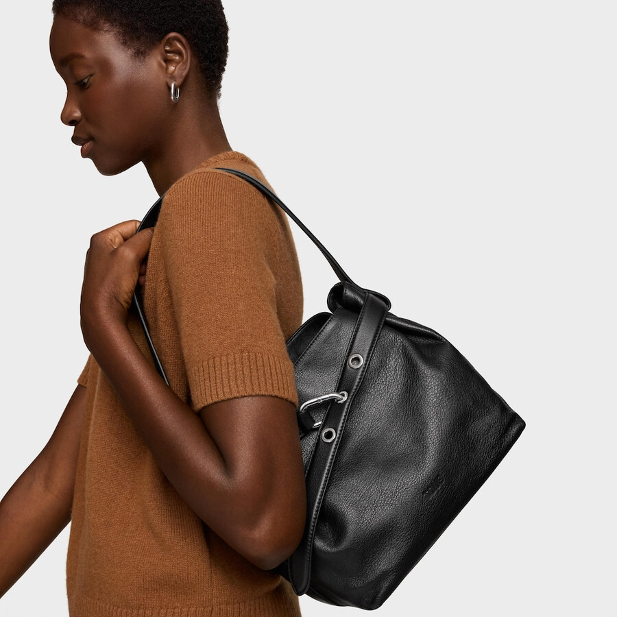 borsa a tracolla media in pelle nera tous hold