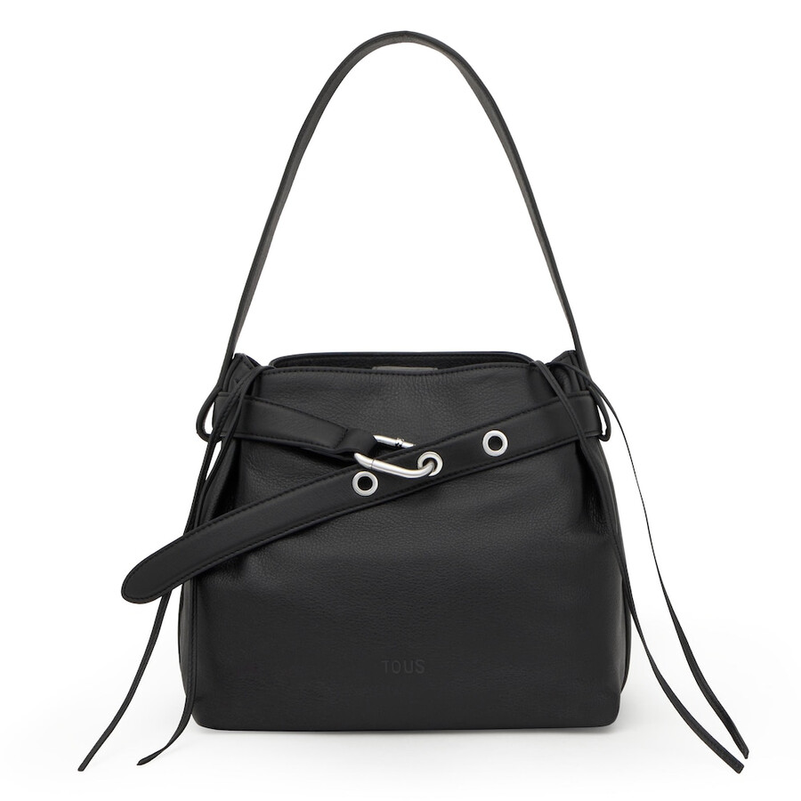 borsa a tracolla media in pelle nera tous hold