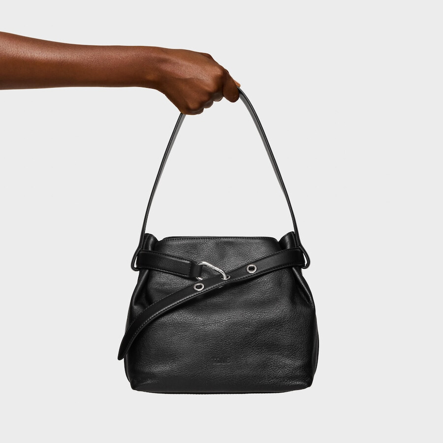 borsa a tracolla media in pelle nera tous hold