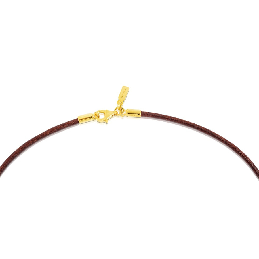 choker in pelle marrone da 2 mm con chiusura placcata in oro 18kt su argento misura 40 cm choker tous