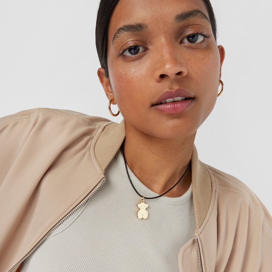 choker in pelle marrone da 2 mm con chiusura placcata in oro 18kt su argento misura 40 cm choker tous