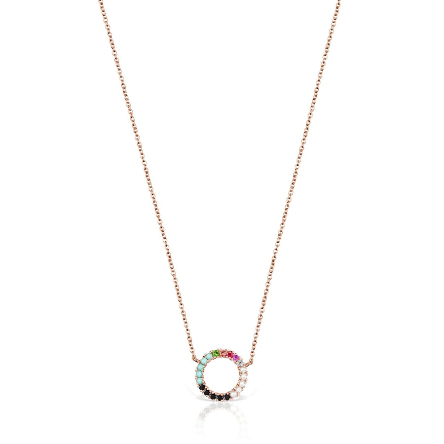 collana a disco dritto in argento vermeil rosa con pietre preziose