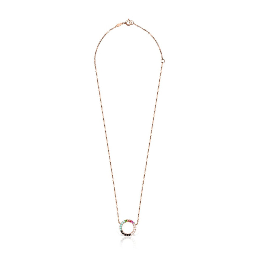 collana a disco dritto in argento vermeil rosa con pietre preziose