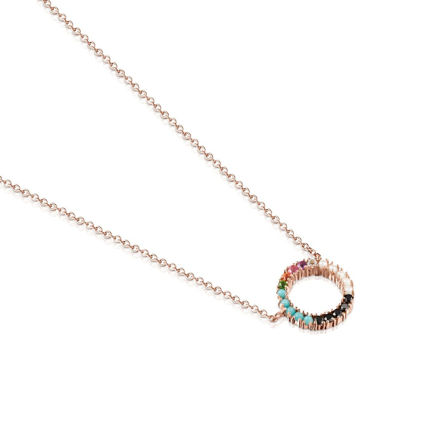 collana a disco dritto in argento vermeil rosa con pietre preziose