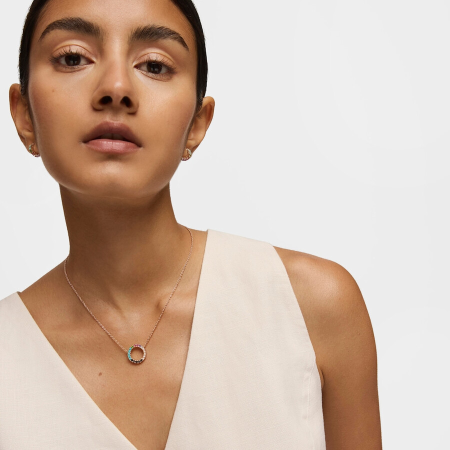 collana a disco dritto in argento vermeil rosa con pietre preziose