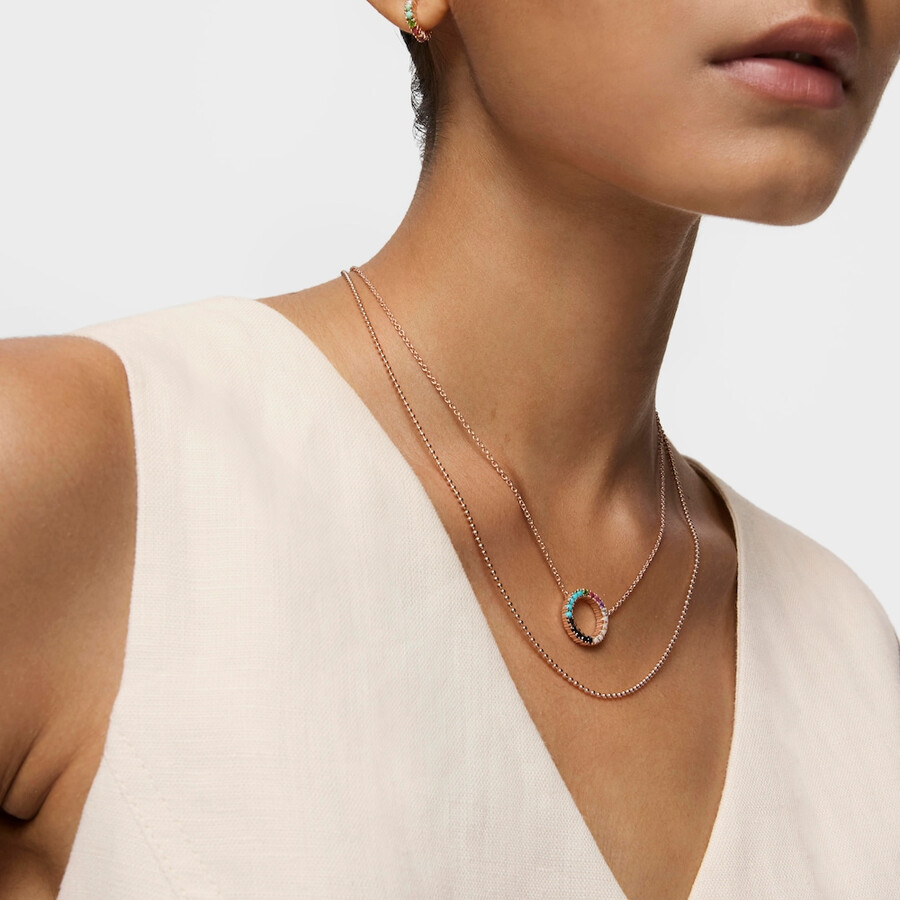 collana a disco dritto in argento vermeil rosa con pietre preziose