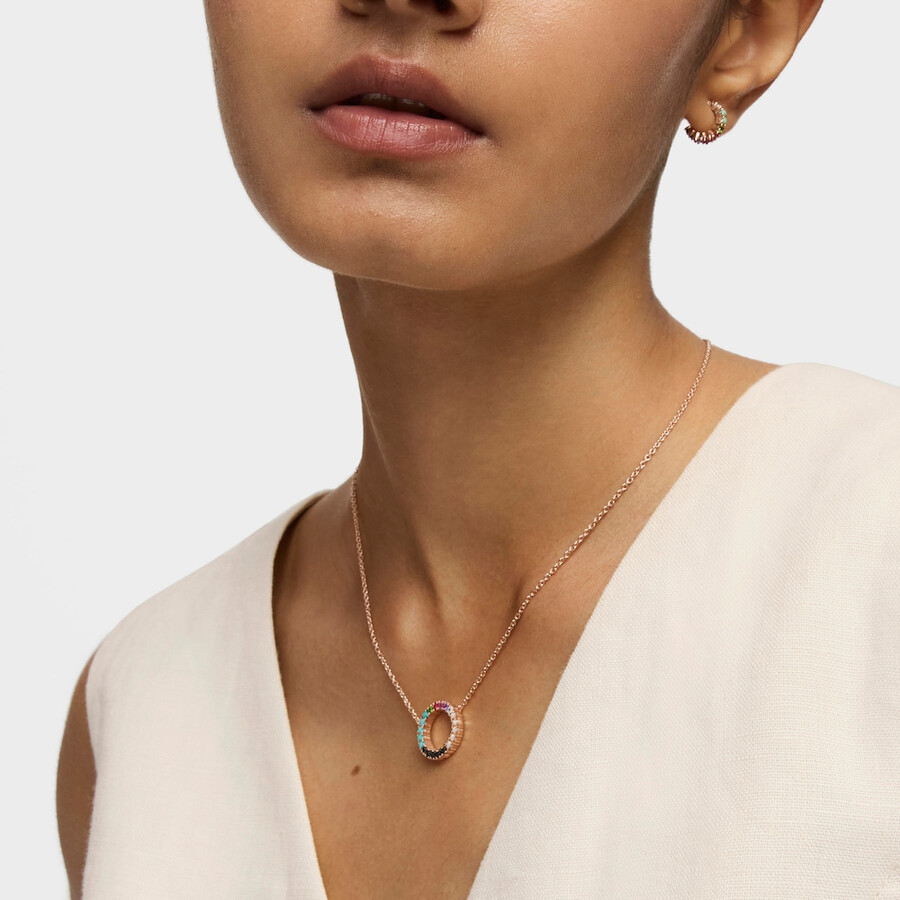 collana a disco dritto in argento vermeil rosa con pietre preziose