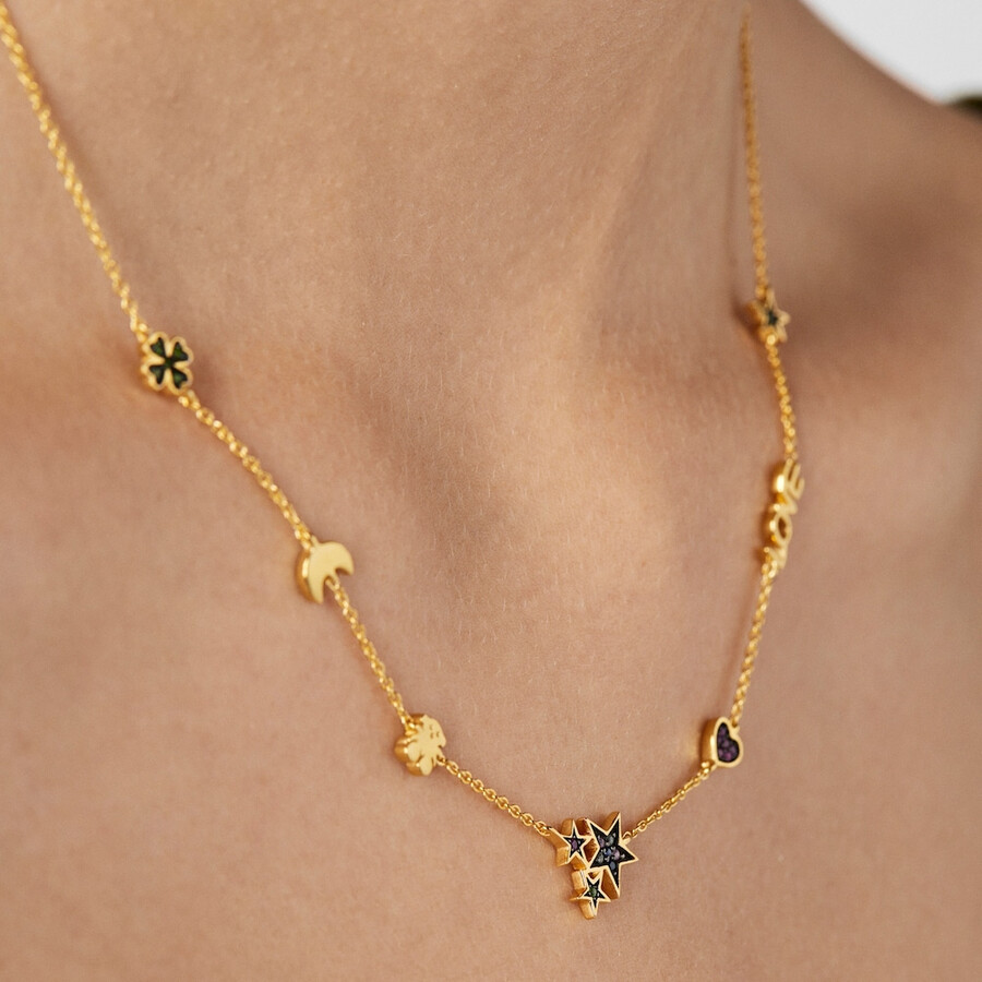 collana con orsetto in argento vermeil e pietre preziose