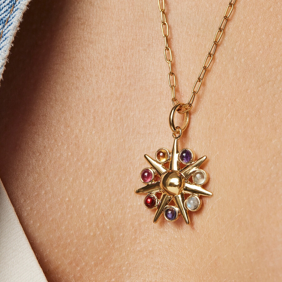 ciondolo sole magic nature in argento vermeil con pietre preziose