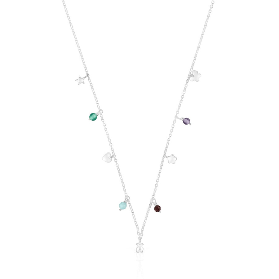 collana in argento con motivo audace pietre preziose e motivi