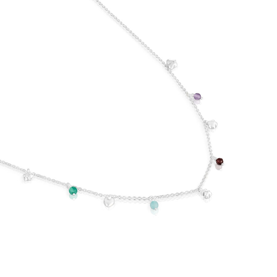 collana in argento con motivo audace pietre preziose e motivi