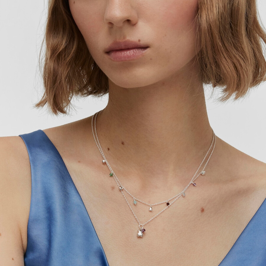 collana in argento con motivo audace pietre preziose e motivi