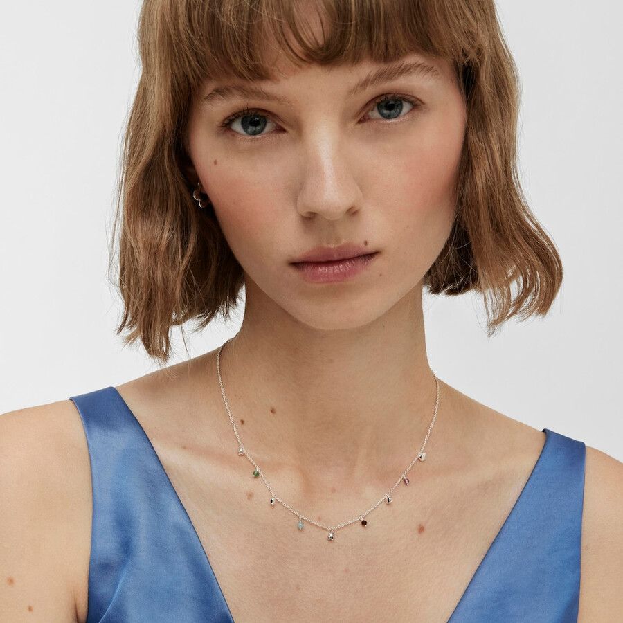 collana in argento con motivo audace pietre preziose e motivi