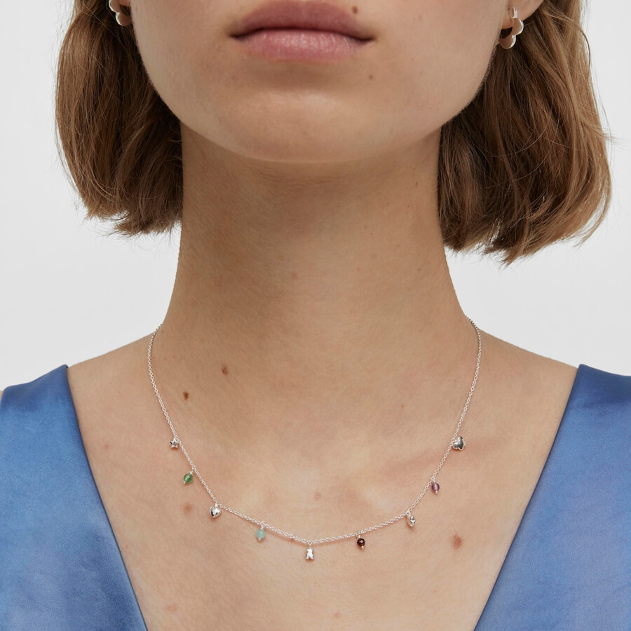 collana in argento con motivo audace pietre preziose e motivi