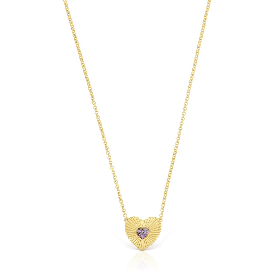 collana in argento vermeil con cuore in rodolite motivo iris