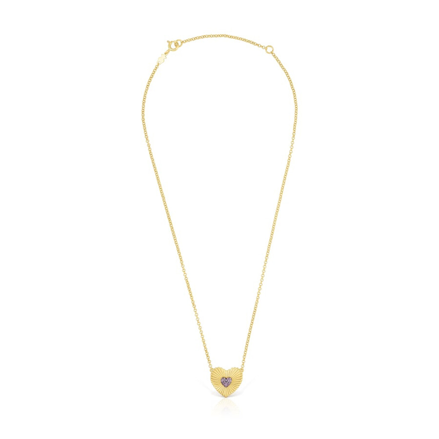 collana in argento vermeil con cuore in rodolite motivo iris