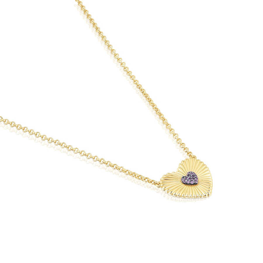 collana in argento vermeil con cuore in rodolite motivo iris
