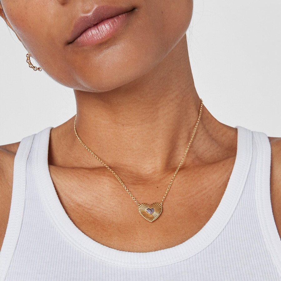 collana in argento vermeil con cuore in rodolite motivo iris