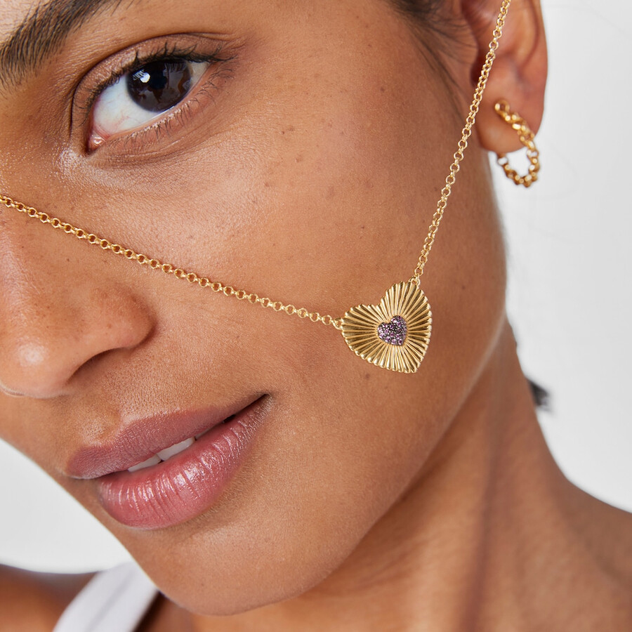 collana in argento vermeil con cuore in rodolite motivo iris