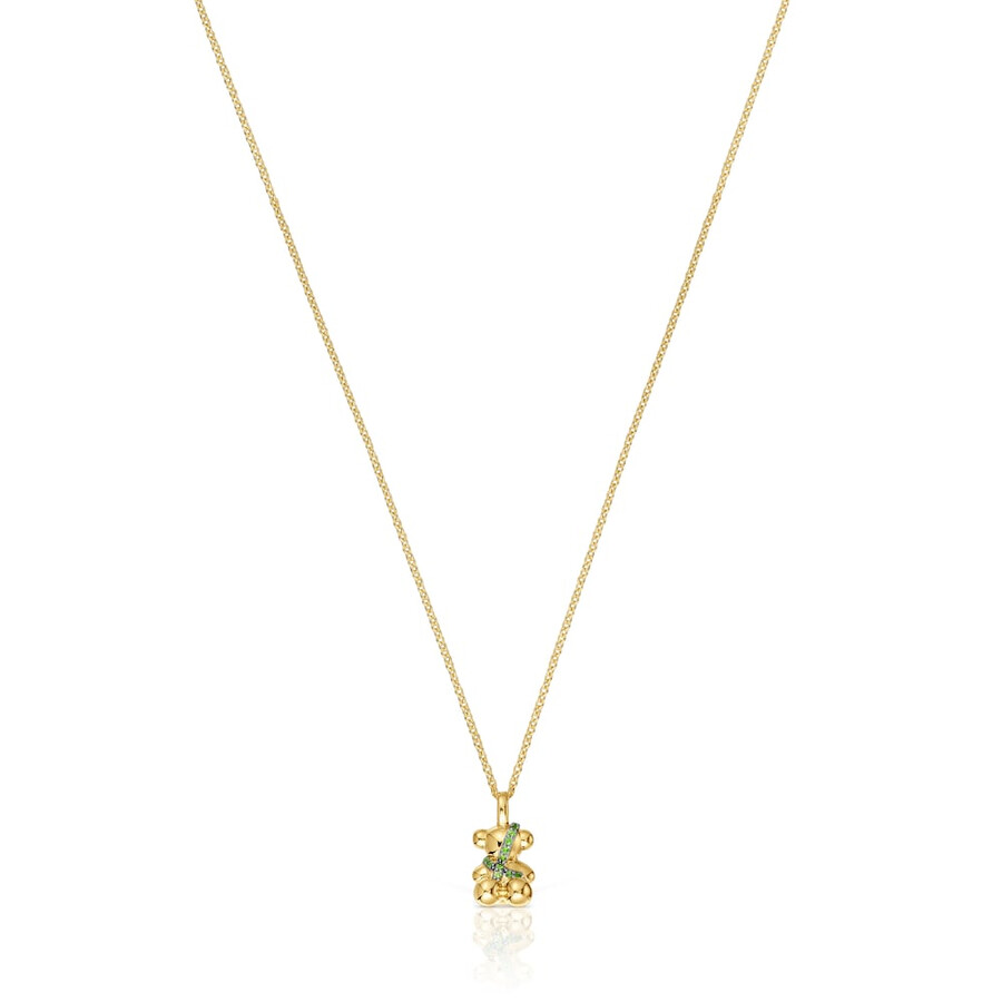 collana media in argento placcato oro 18kt con orsetto e diopside cromato lligat