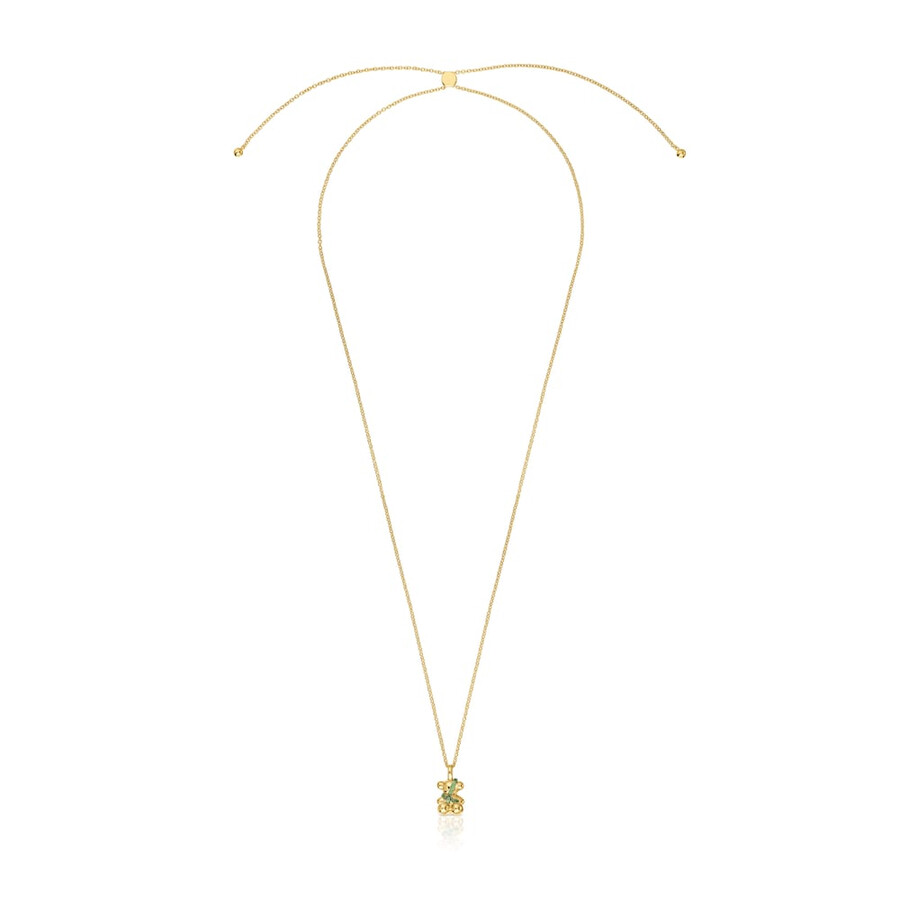 collana media in argento placcato oro 18kt con orsetto e diopside cromato lligat