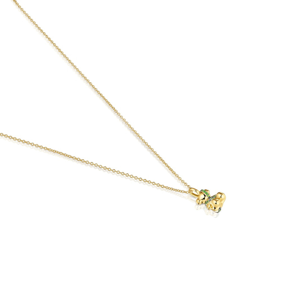 collana media in argento placcato oro 18kt con orsetto e diopside cromato lligat
