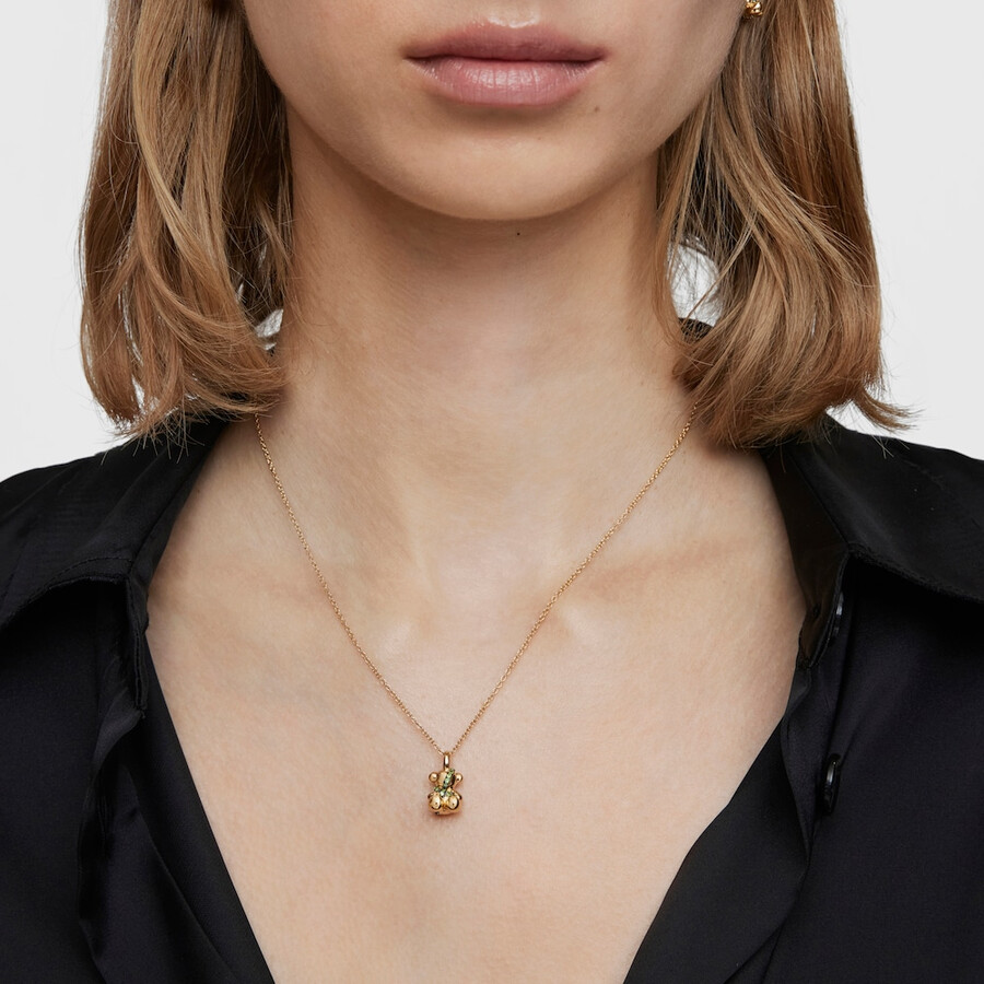 collana media in argento placcato oro 18kt con orsetto e diopside cromato lligat