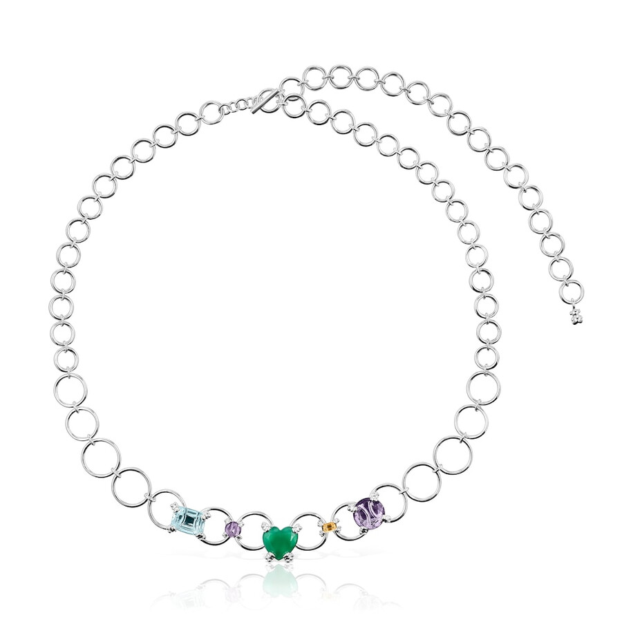 collana con anello color argento e pietre preziose