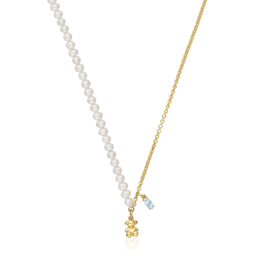 collana corta con placcatura in oro su argento perle coltivate e topazio bold bear