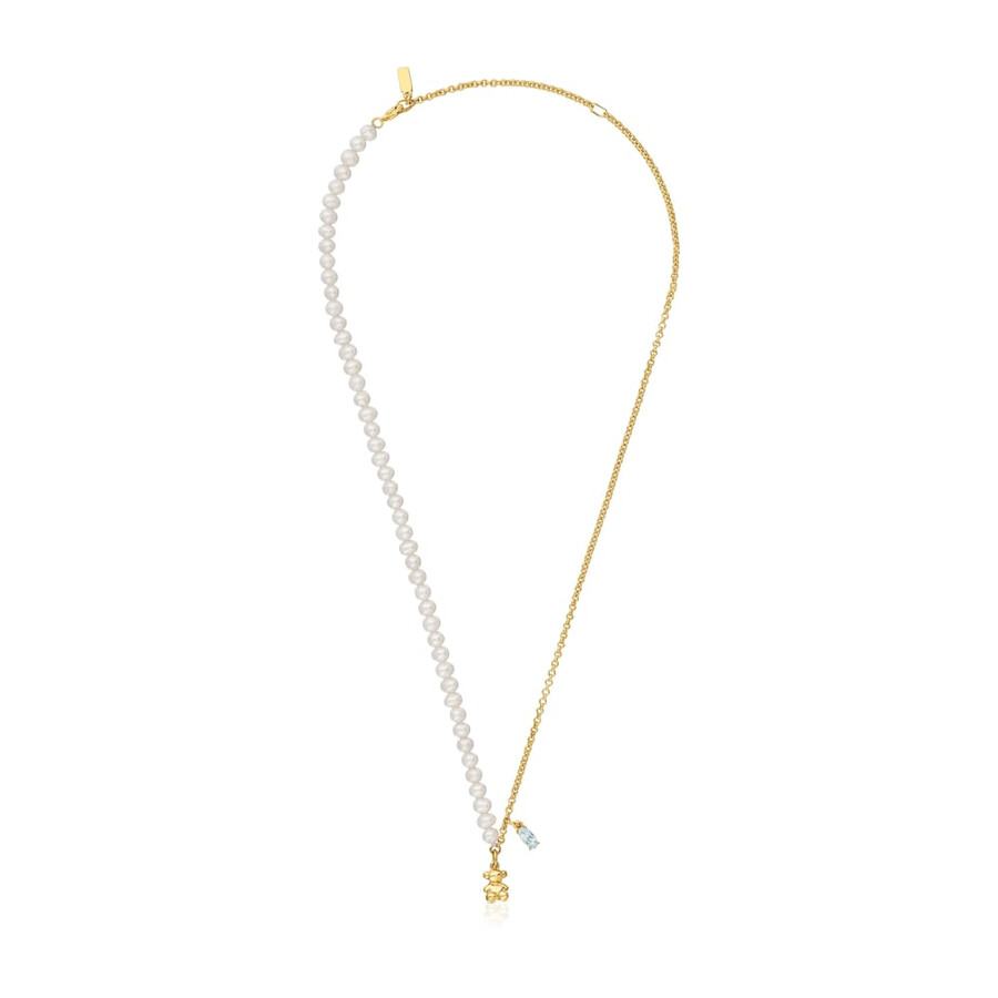 collana corta con placcatura in oro su argento perle coltivate e topazio bold bear