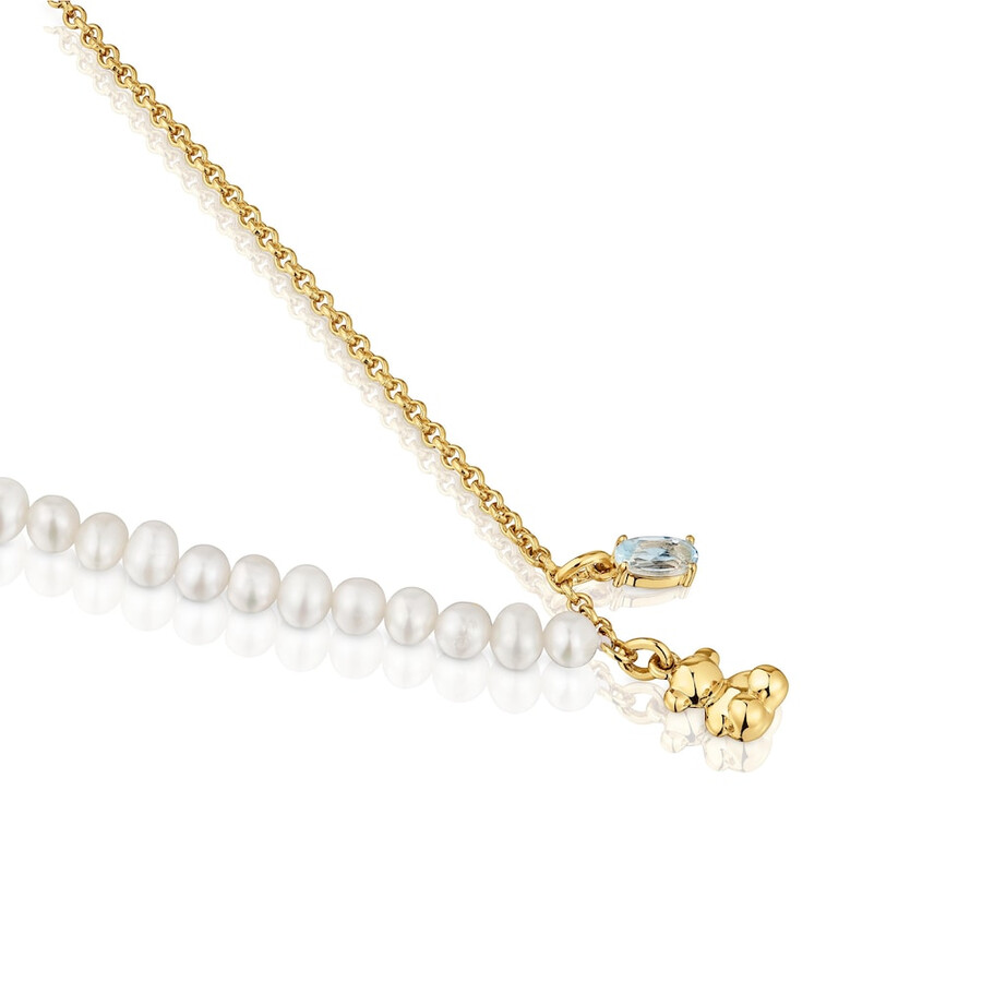 collana corta con placcatura in oro su argento perle coltivate e topazio bold bear