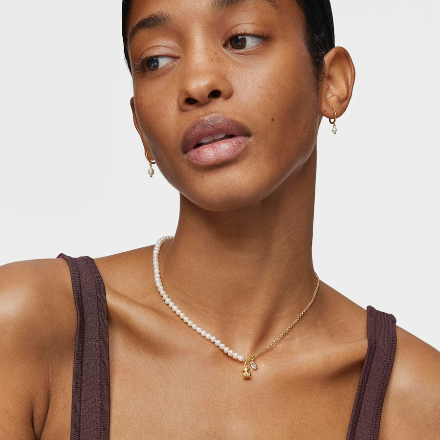 collana corta con placcatura in oro su argento perle coltivate e topazio bold bear