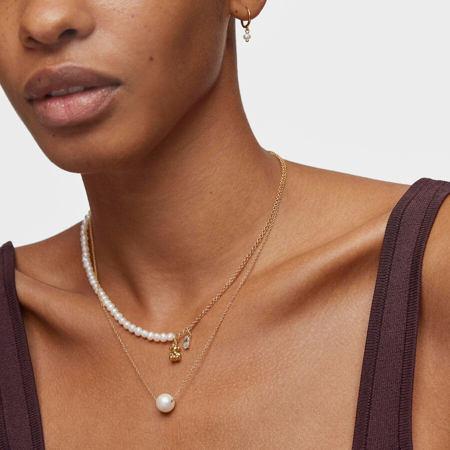collana corta con placcatura in oro su argento perle coltivate e topazio bold bear