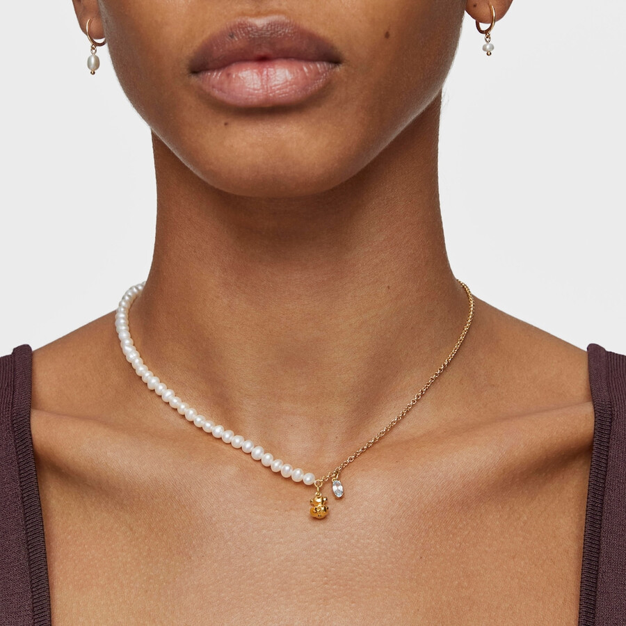 collana corta con placcatura in oro su argento perle coltivate e topazio bold bear