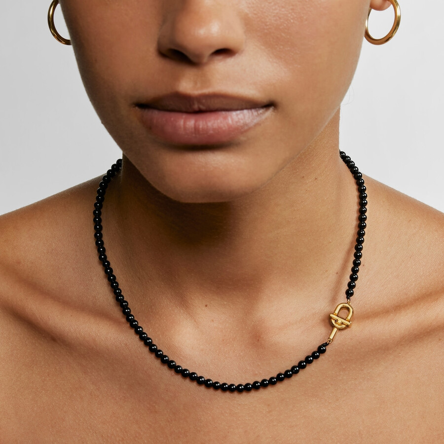 collana da 43 cm con placcatura in oro 18kt su argento e onice tous manifesto