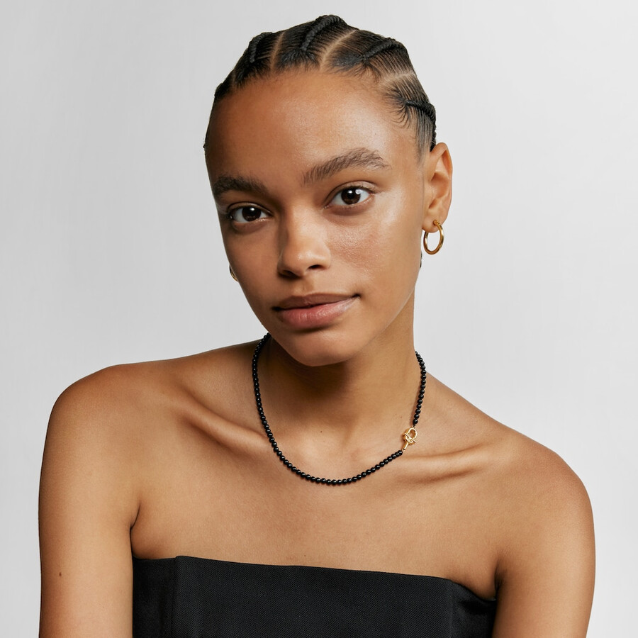collana da 43 cm con placcatura in oro 18kt su argento e onice tous manifesto
