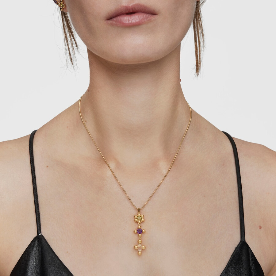 collana corta in argento placcato oro 18 kt con pietre preziose sugar party