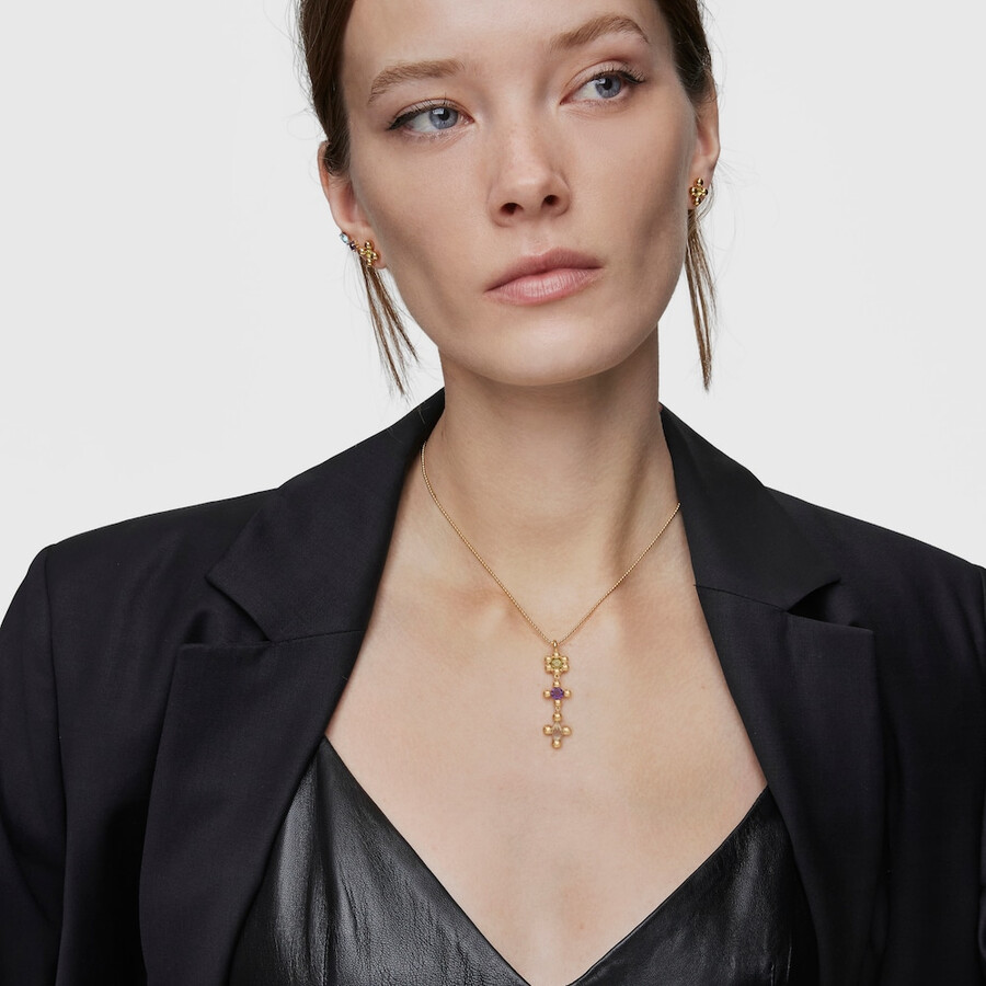 collana corta in argento placcato oro 18 kt con pietre preziose sugar party