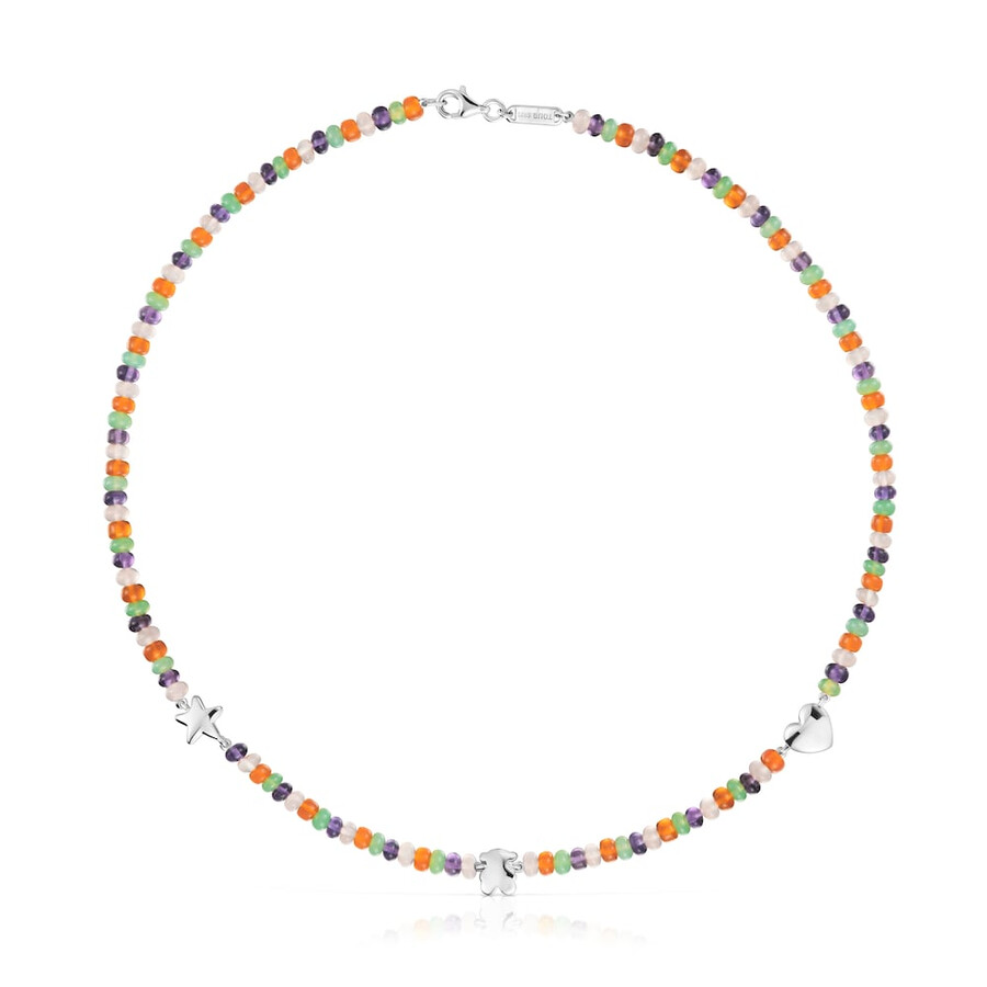 collana corta con pietre preziose e motivi in argento bold motif