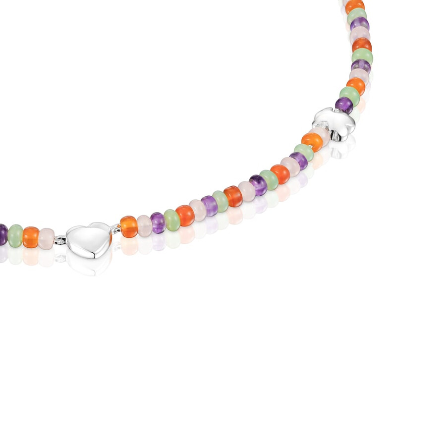 collana corta con pietre preziose e motivi in argento bold motif
