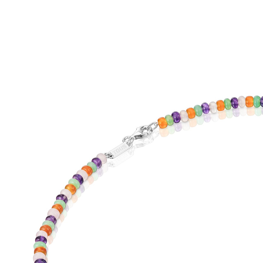 collana corta con pietre preziose e motivi in argento bold motif