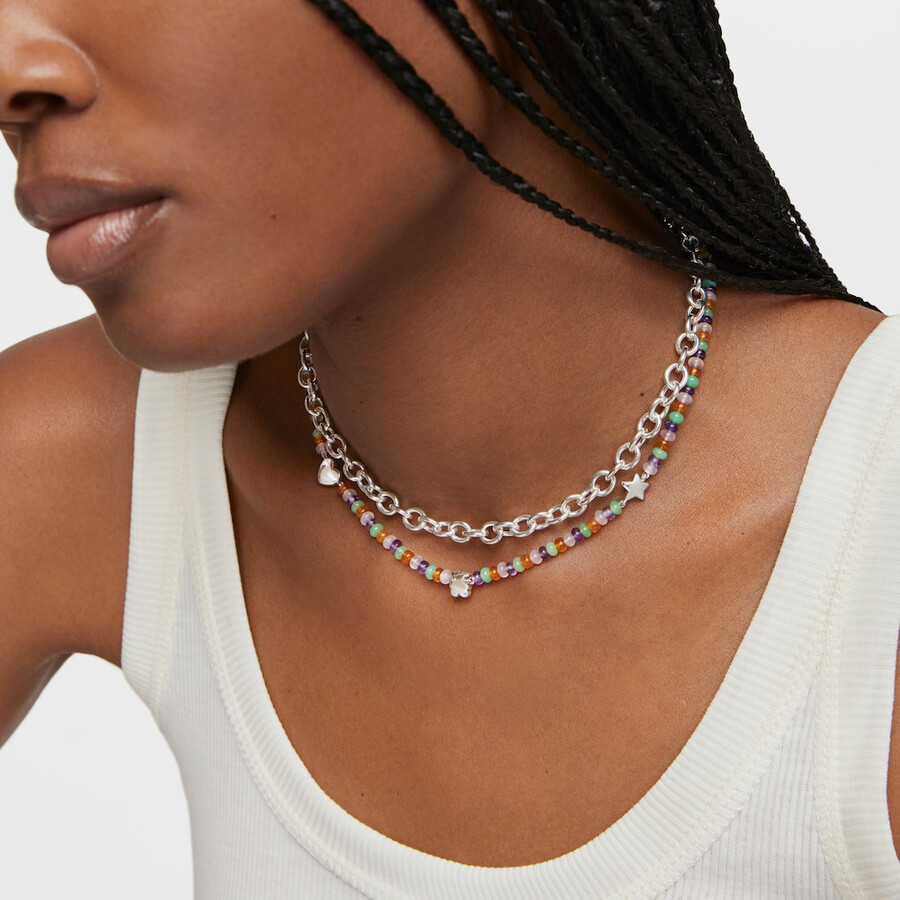 collana corta con pietre preziose e motivi in argento bold motif