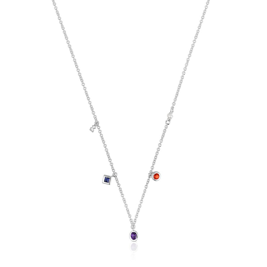 collana corta in argento con pietre preziose e perle coltivate tous basic colors