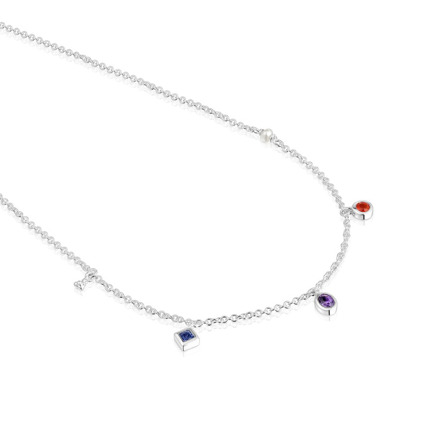 collana corta in argento con pietre preziose e perle coltivate tous basic colors