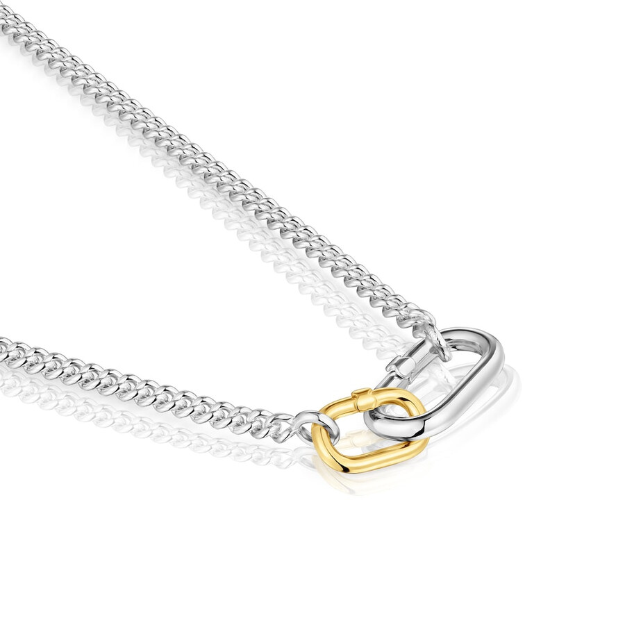 collana corta in argento con anelli bicolore hold oval