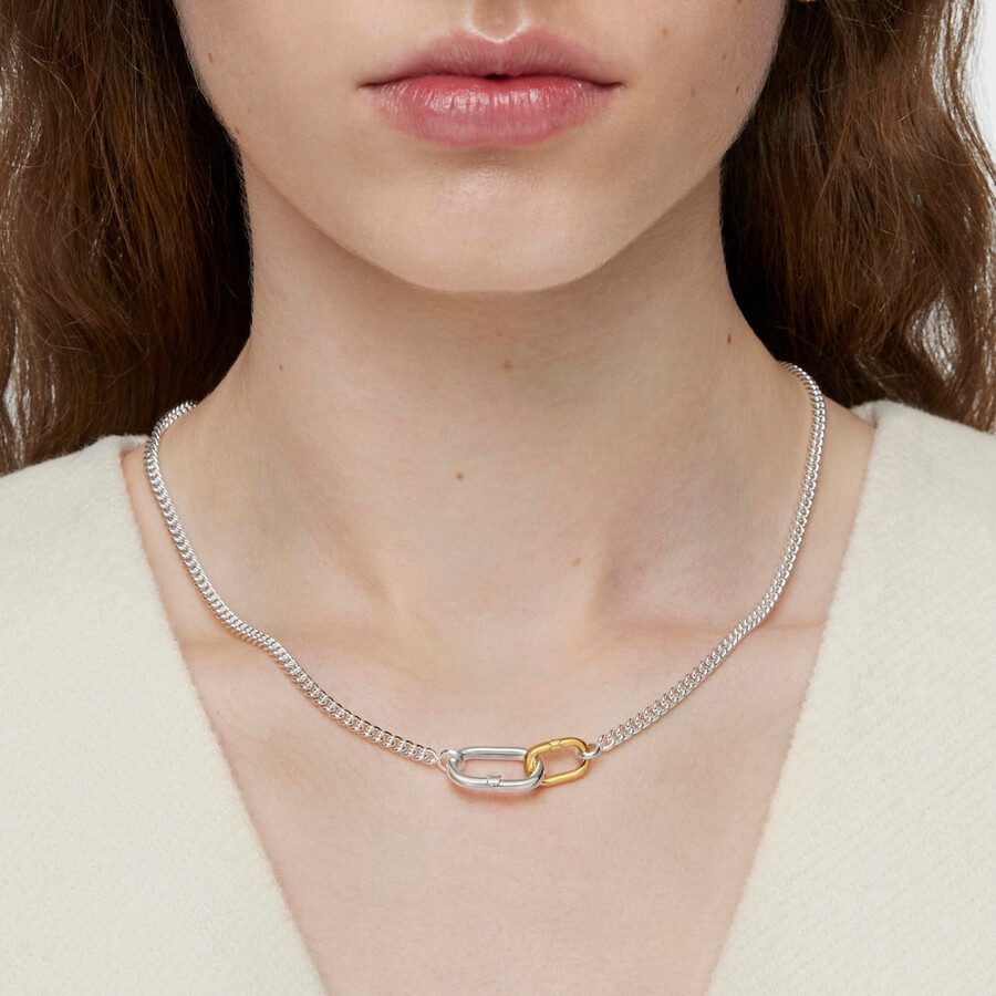 collana corta in argento con anelli bicolore hold oval