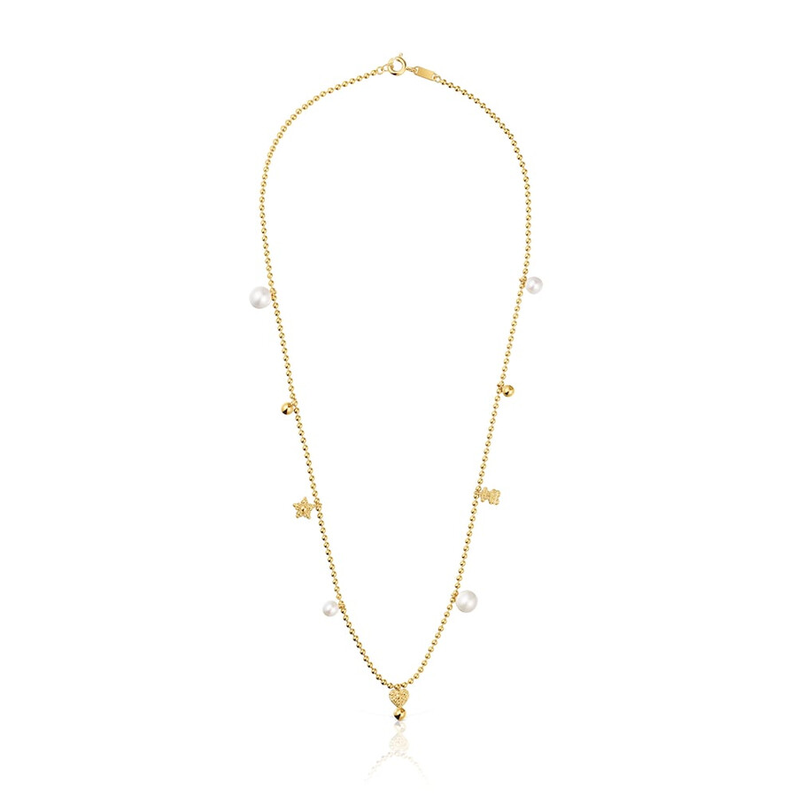 collana corta con placcatura in oro 18kt su argento perle coltivate e motivi tous grain